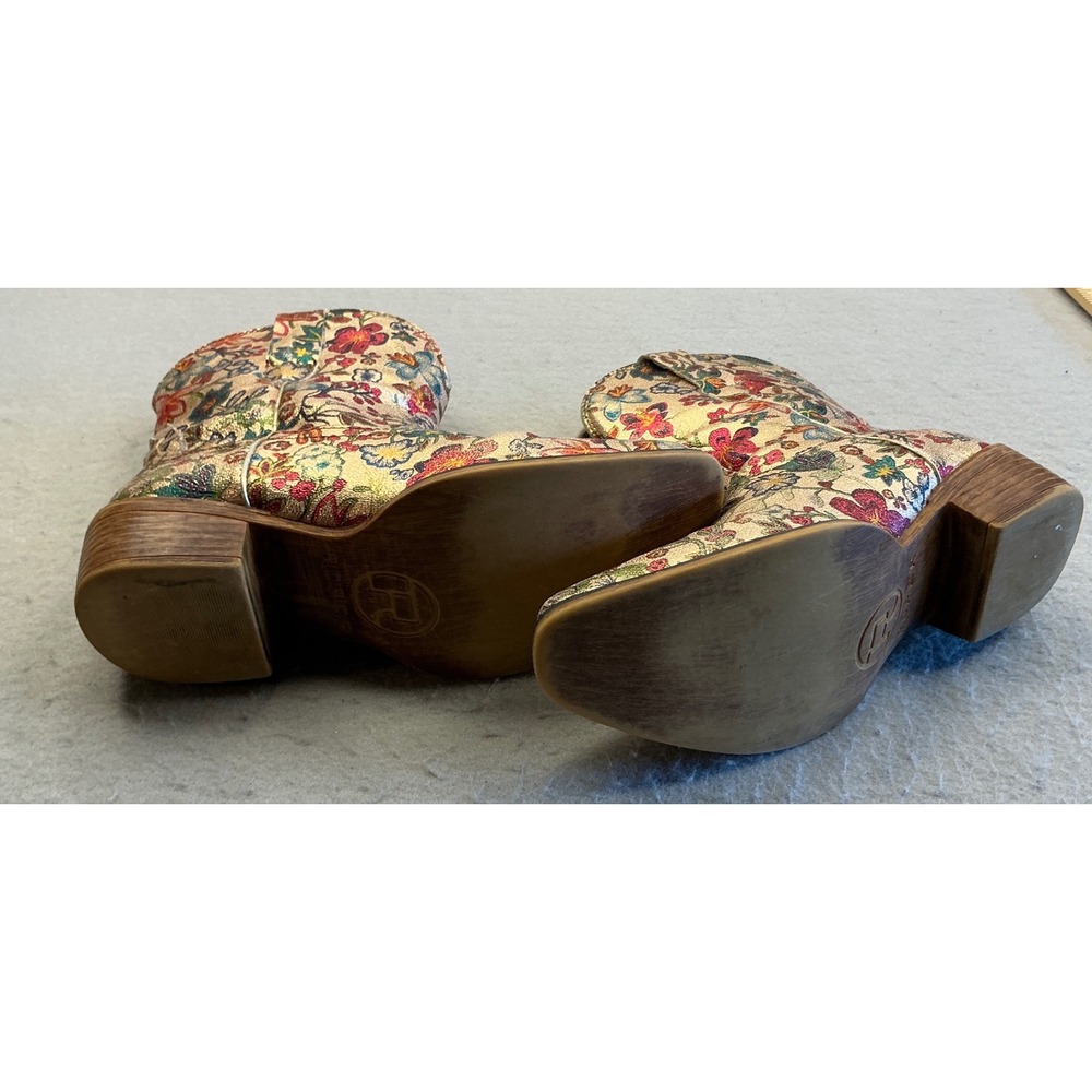Roper Metallic Gold Floral Western Cowboy Boots 6 Snip Toe Ankle Booties READ - Picture 12 of 15